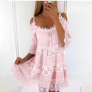 Solid  Dress Off Shoulder Lace