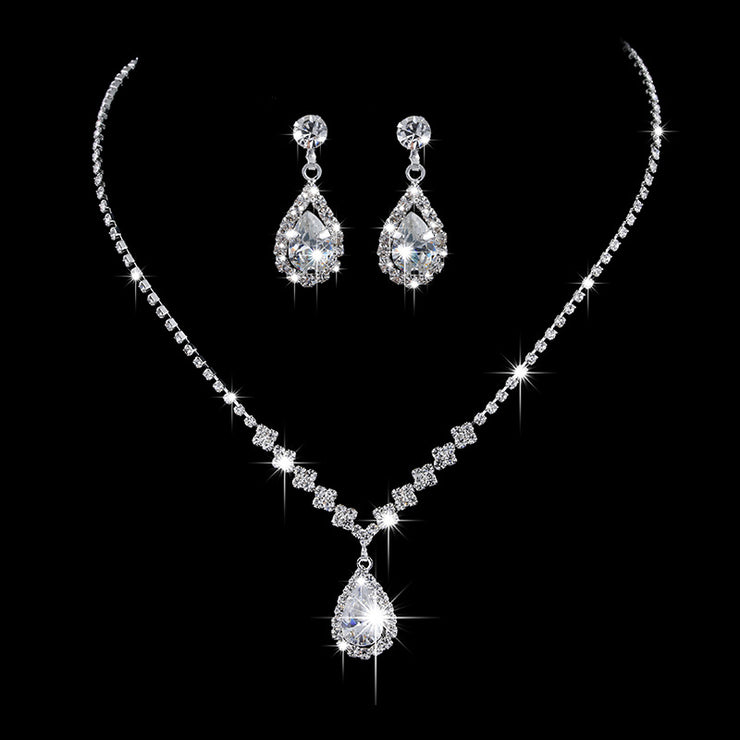 Full Rhinestone Zircon Water Drop Necklace Earrings