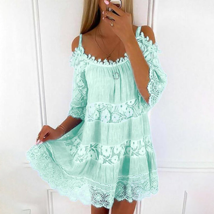 Solid  Dress Off Shoulder Lace