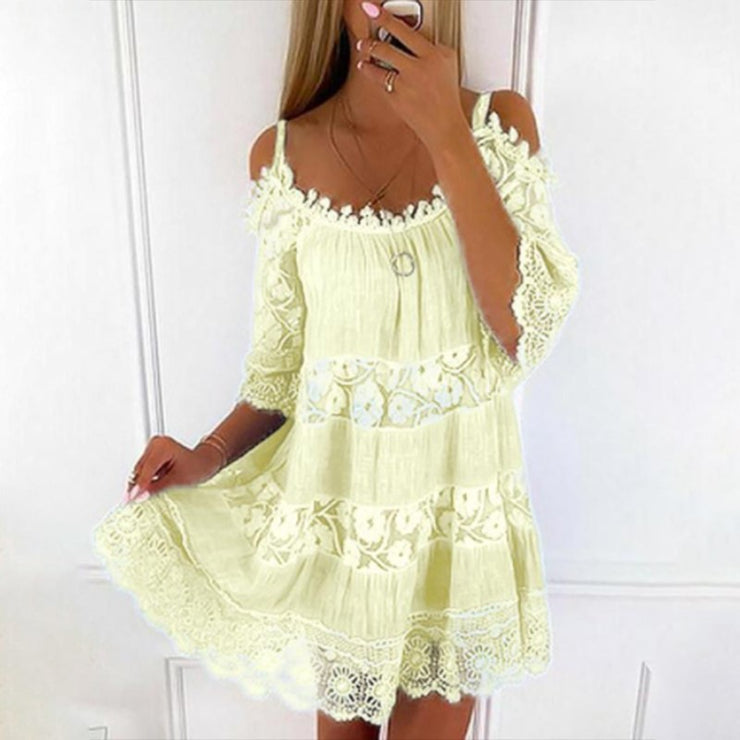 Solid  Dress Off Shoulder Lace