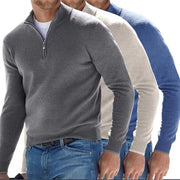 Men's  Long Sleeve V-neck Cashmere Zipper Top