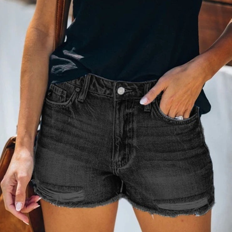 Hole Denim Shorts Female Fringe Jeans