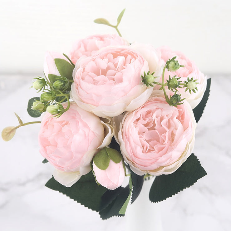 Rose Pink Silk Peony Artificial Flowers Bouquet