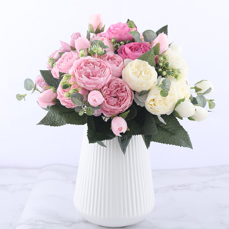 Rose Pink Silk Peony Artificial Flowers Bouquet