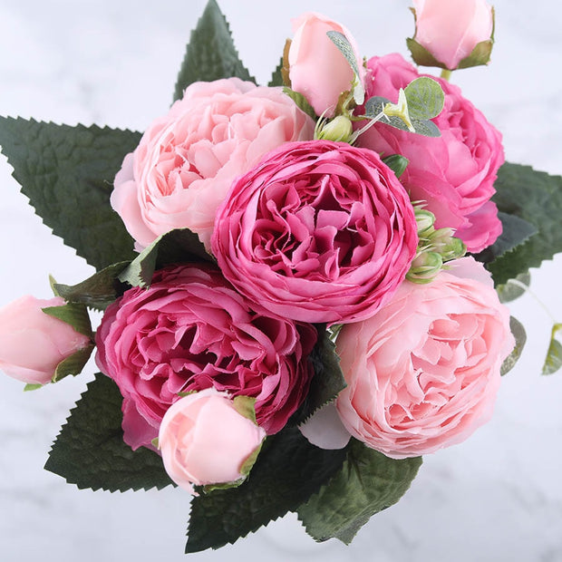 Rose Pink Silk Peony Artificial Flowers Bouquet