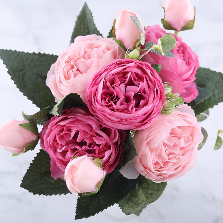 Rose Pink Silk Peony Artificial Flowers Bouquet