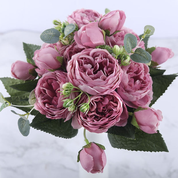 Rose Pink Silk Peony Artificial Flowers Bouquet