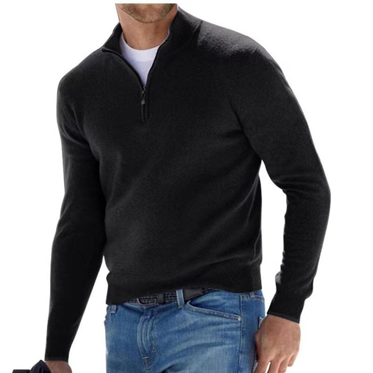 Men's  Long Sleeve V-neck Cashmere Zipper Top