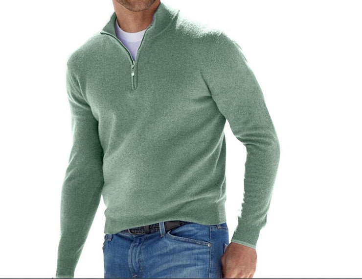 Men's  Long Sleeve V-neck Cashmere Zipper Top