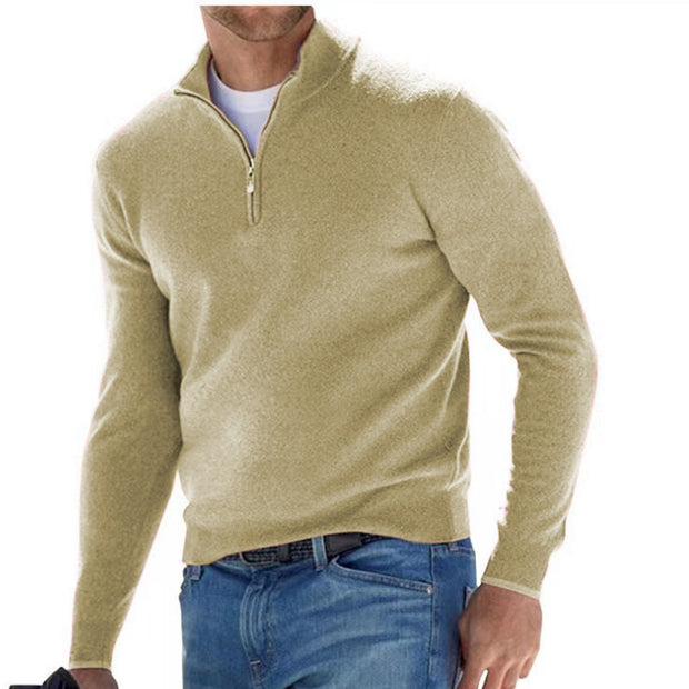 Men's  Long Sleeve V-neck Cashmere Zipper Top