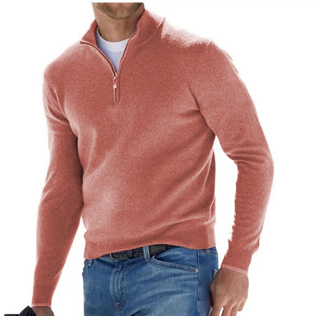 Men's  Long Sleeve V-neck Cashmere Zipper Top