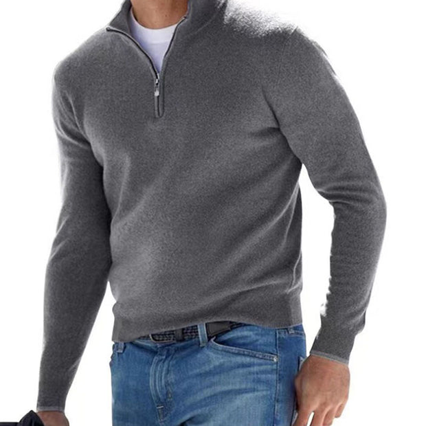 Men's  Long Sleeve V-neck Cashmere Zipper Top