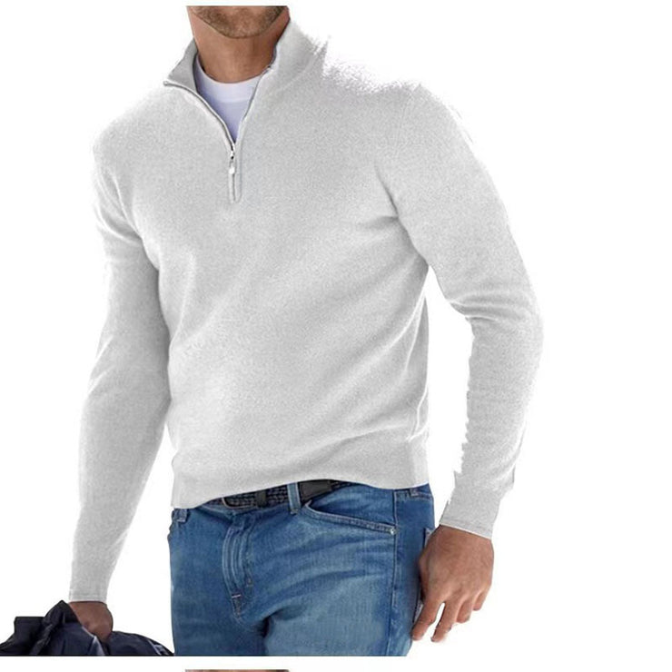 Men's  Long Sleeve V-neck Cashmere Zipper Top