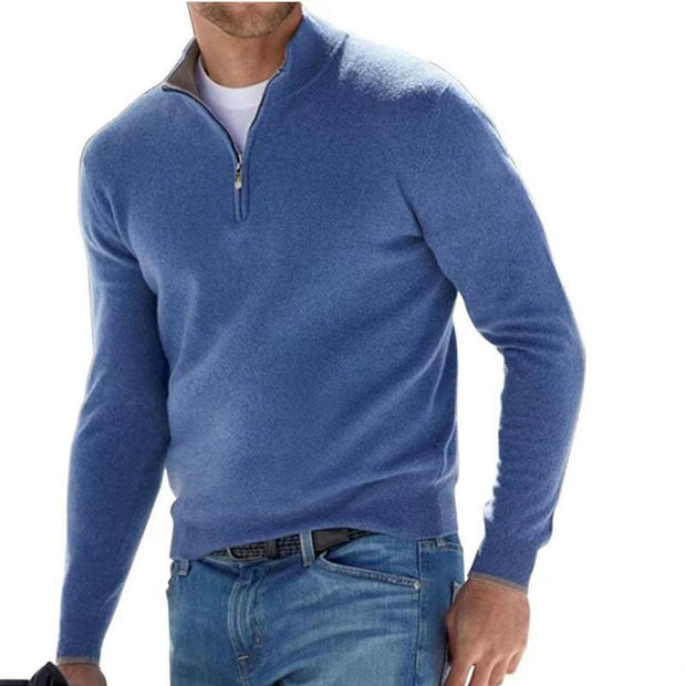 Men's  Long Sleeve V-neck Cashmere Zipper Top