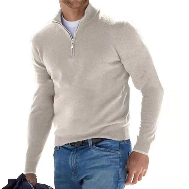 Men's  Long Sleeve V-neck Cashmere Zipper Top