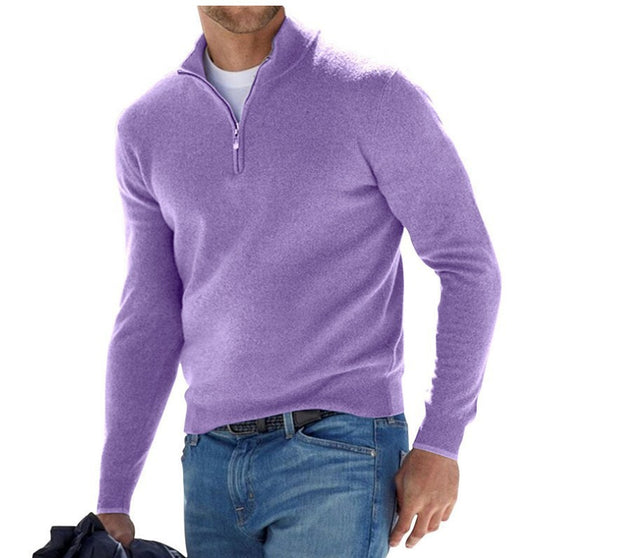 Men's  Long Sleeve V-neck Cashmere Zipper Top