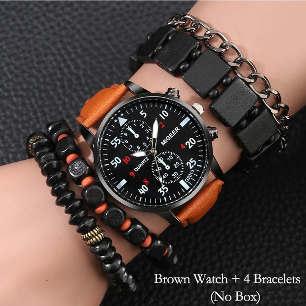 Men's Quartz Watch Leather Bracelets