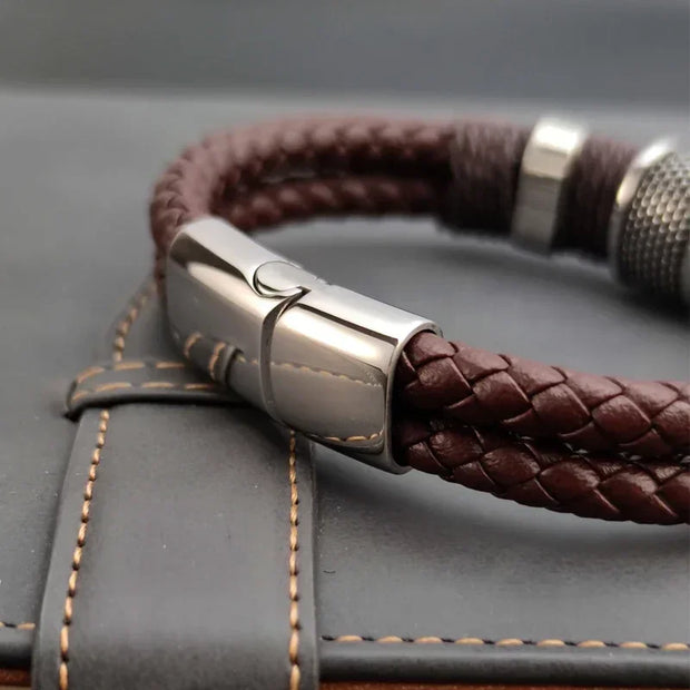 Vintage Multilayer Brown PU Leather Men Bracelet