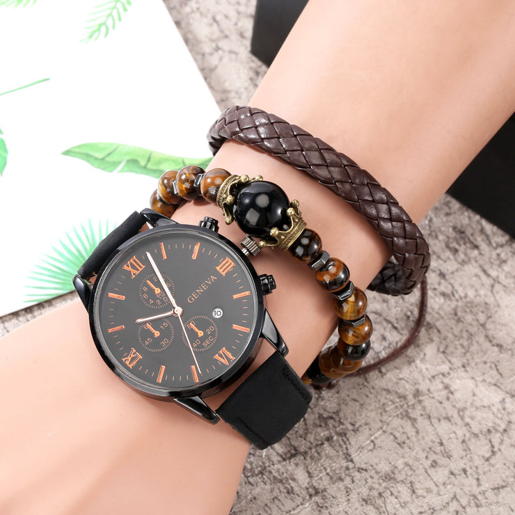 Men's Quartz Watch Leather Bracelets