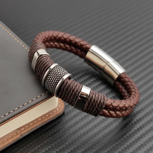 Vintage Multilayer Brown PU Leather Men Bracelet