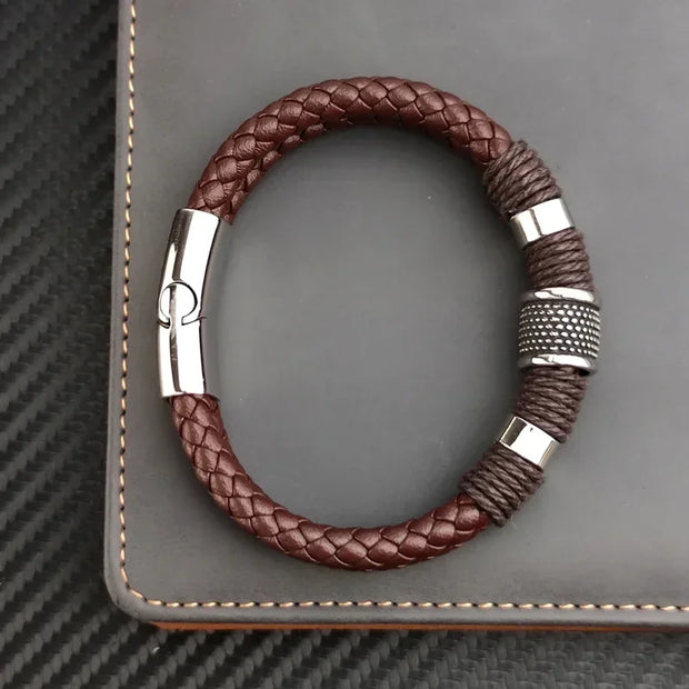 Vintage Multilayer Brown PU Leather Men Bracelet