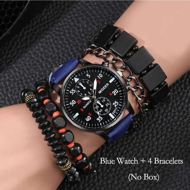 Men's Quartz Watch Leather Bracelets