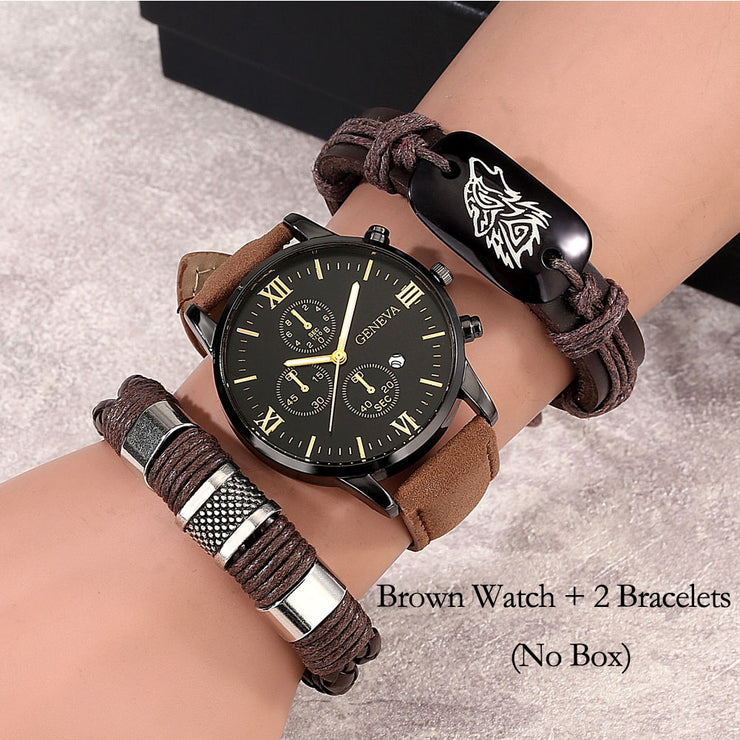 Men's Quartz Watch Leather Bracelets