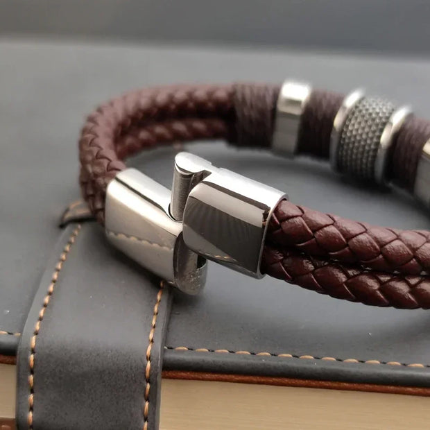 Vintage Multilayer Brown PU Leather Men Bracelet