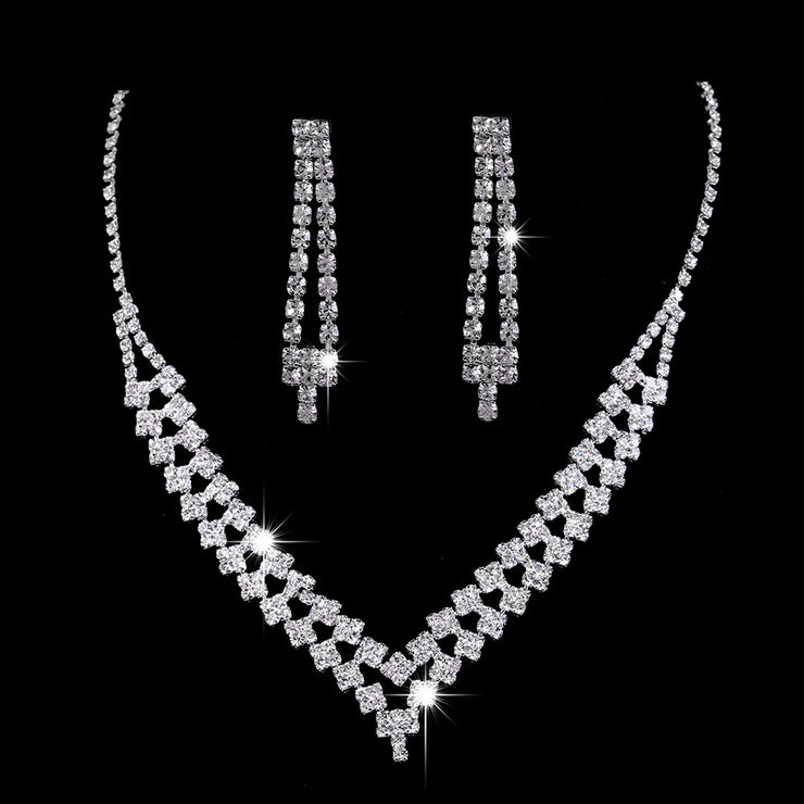 Full Rhinestone Zircon Water Drop Necklace Earrings