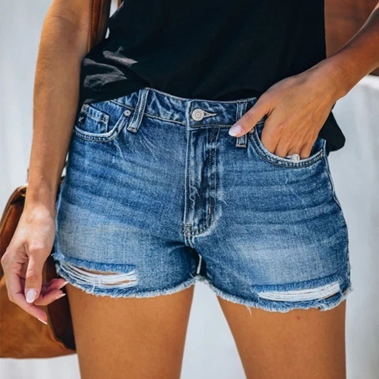 Hole Denim Shorts Female Fringe Jeans