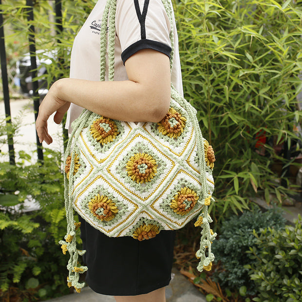 Sweet Wool Crocheted Drawstring Shoulder Bag