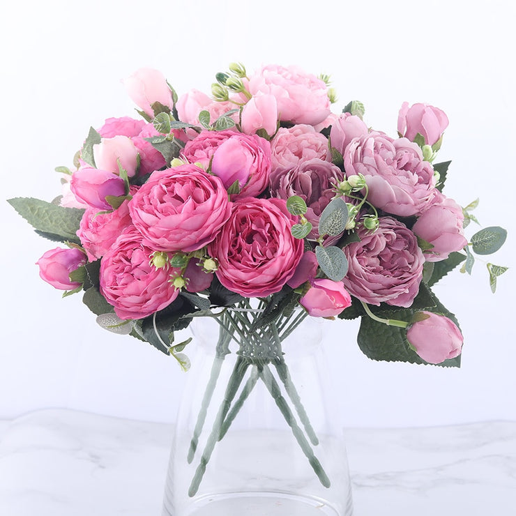 Rose Pink Silk Peony Artificial Flowers Bouquet